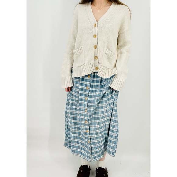 SOLD vintage gingham milk maid midi skirt sky blue size m - Picture 2 of 4